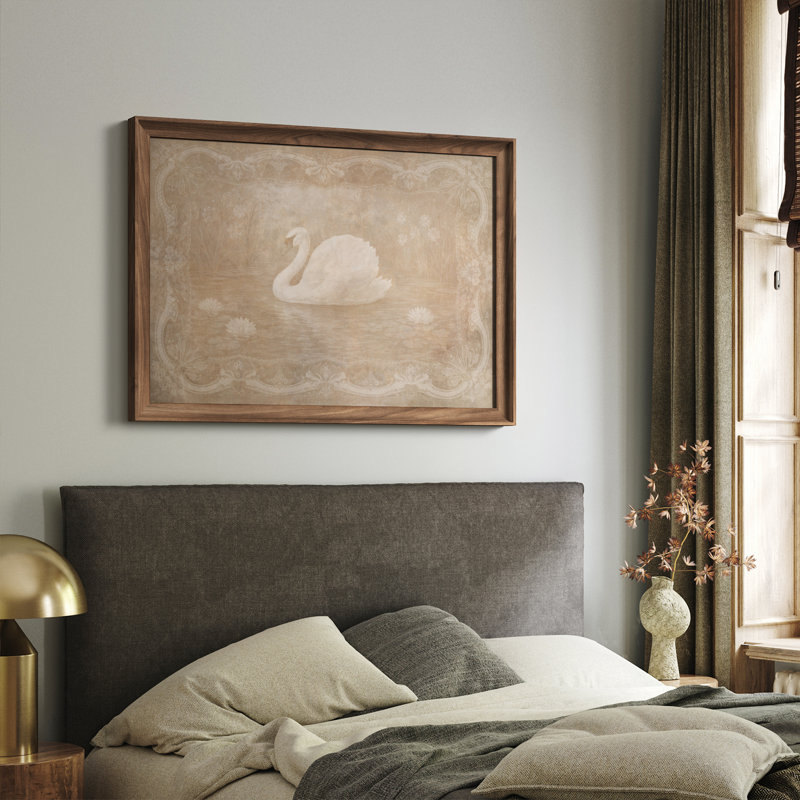 Art mural encadré 26,5 x 36 po Elegant Vintage Swan Lake, Impression encadrée sans passe-partout