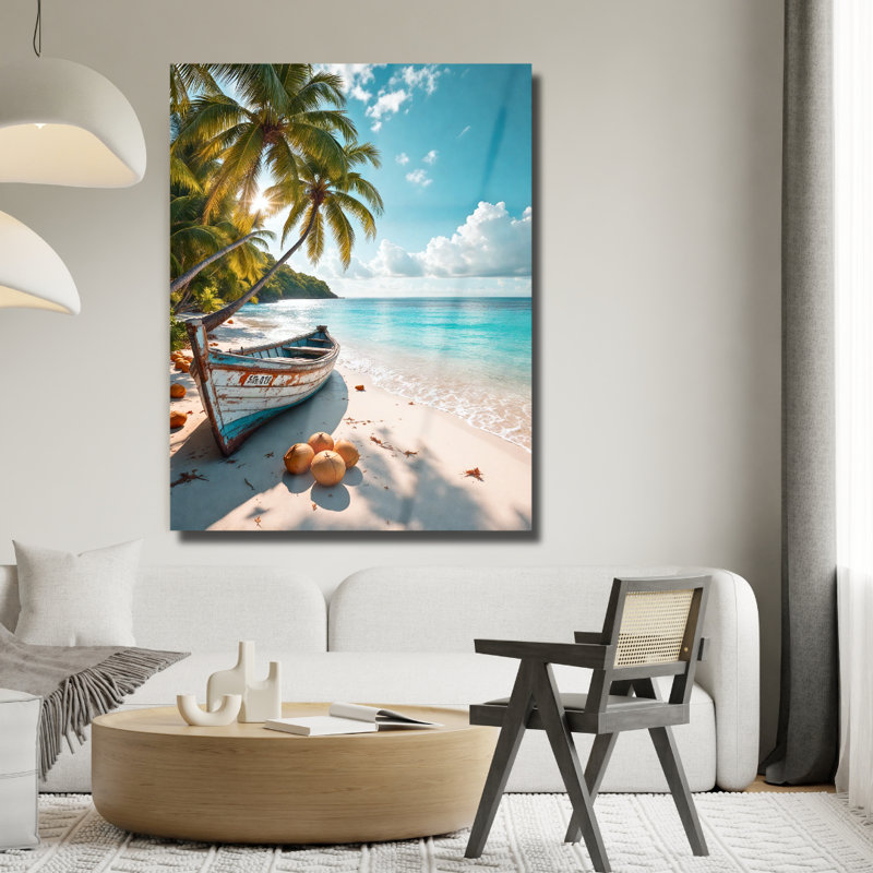 Art mural en verre trempé Tropical Beach, 12" H x 8" W