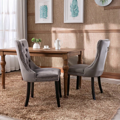 High-End Tufted Solid Wood Contemporary Velvet Upholstered Dining Chair With Wood Legs Nailhead Trim 2-Pcs Set