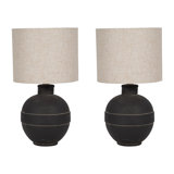 Neutral Textured Ceramic 18" Table Lamp, Round - 9" x 9" x 18"