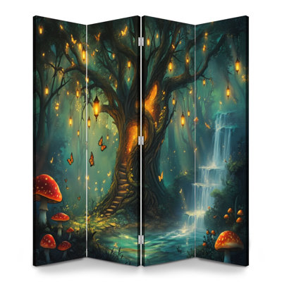 Paravent 4 panneaux pliant Royal Forest Nature Green Fairy Magical Landscape