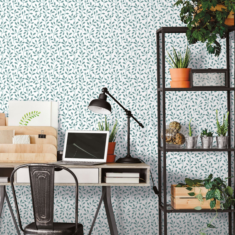 Into The Wild Collection Metallic Trailing Leaf 33' L x 21" W Wallpaper Roll, Blue