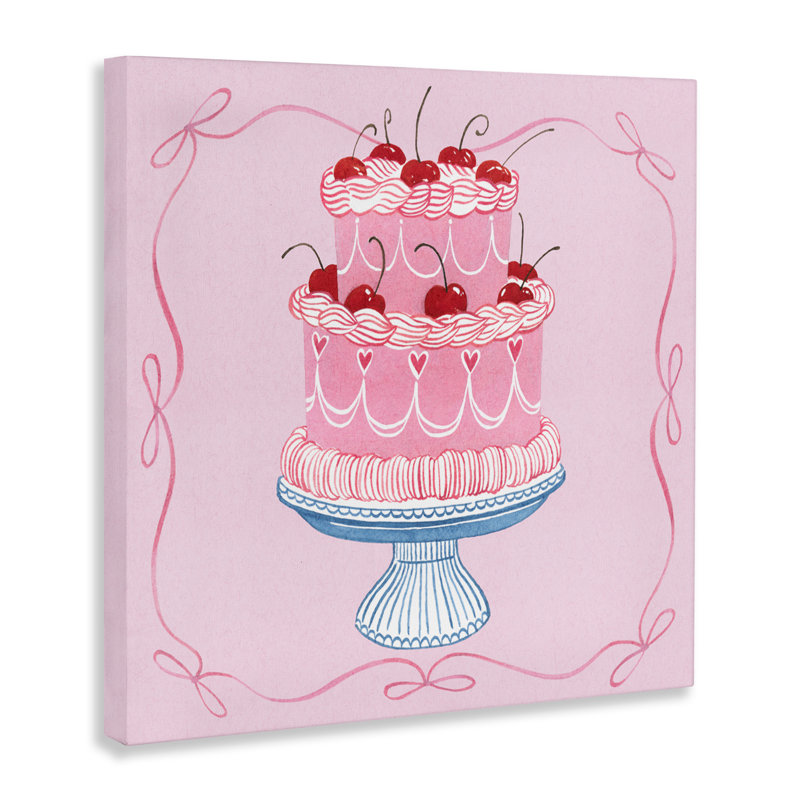 Toile romantique avec gâteau aux cerises roses, design par Grace Popp, H 30 po x l 30 po