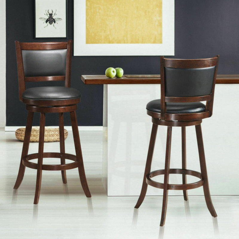 2 pièces 29 pouces tabouret de bar pivotant en bois avec siège rembourré en PVC, Brun
