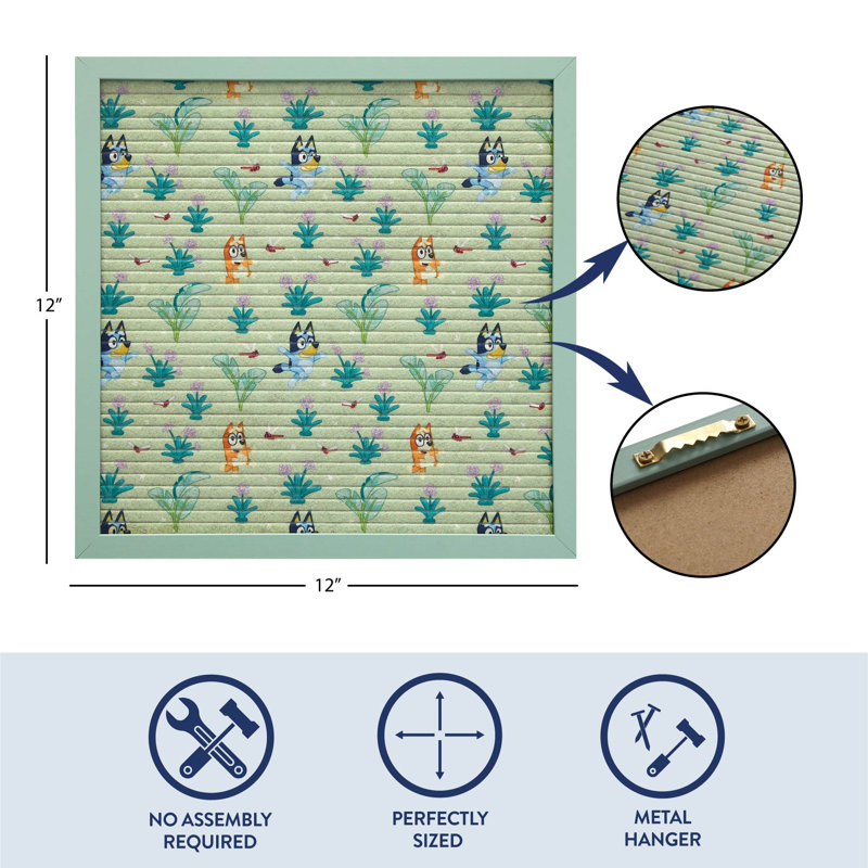 Le bloc-notes Bluey de 12 po x 12 po avec cadre en panneau de fibres à densité moyenne comprend 145 caractères