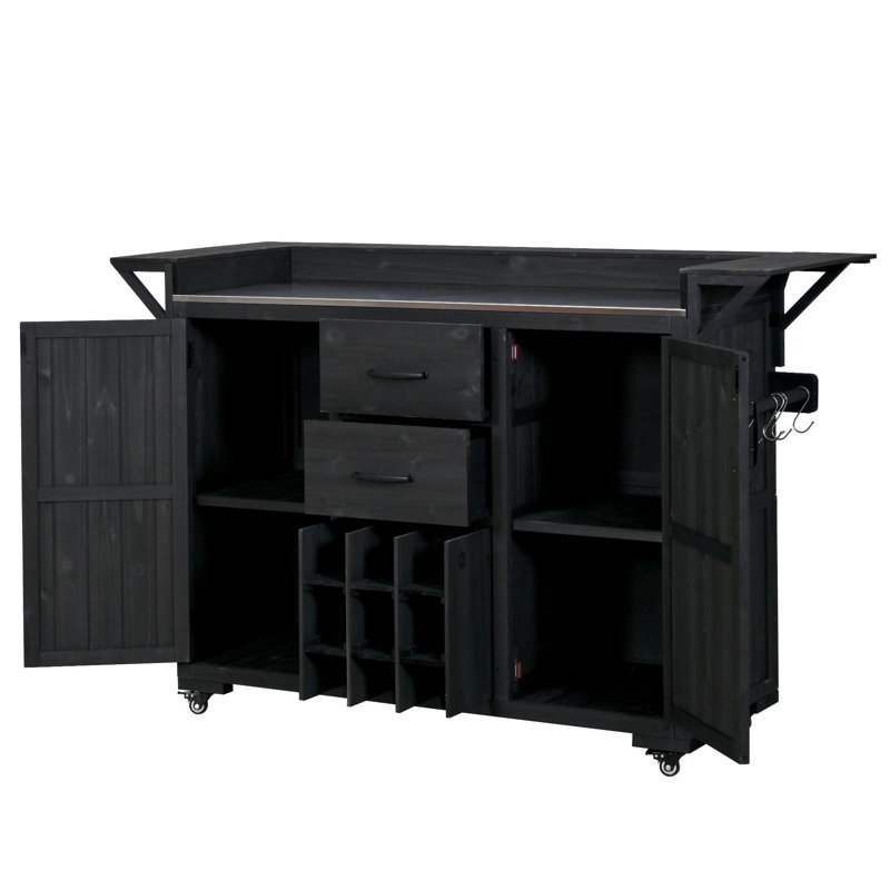 Îlot de cuisine avec roulettes 60,2 po, Noir