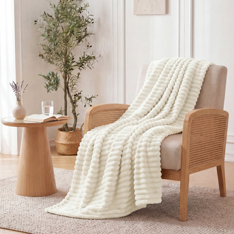 Couvre-lit en sherpa doux de 300 g / m², jeté en peluche doux et doux du printemps, Très grand lit, Blanc