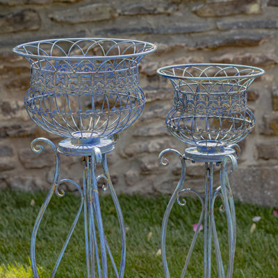 Set Of 2 Standing Iron Basketplant Stands "London 1820"