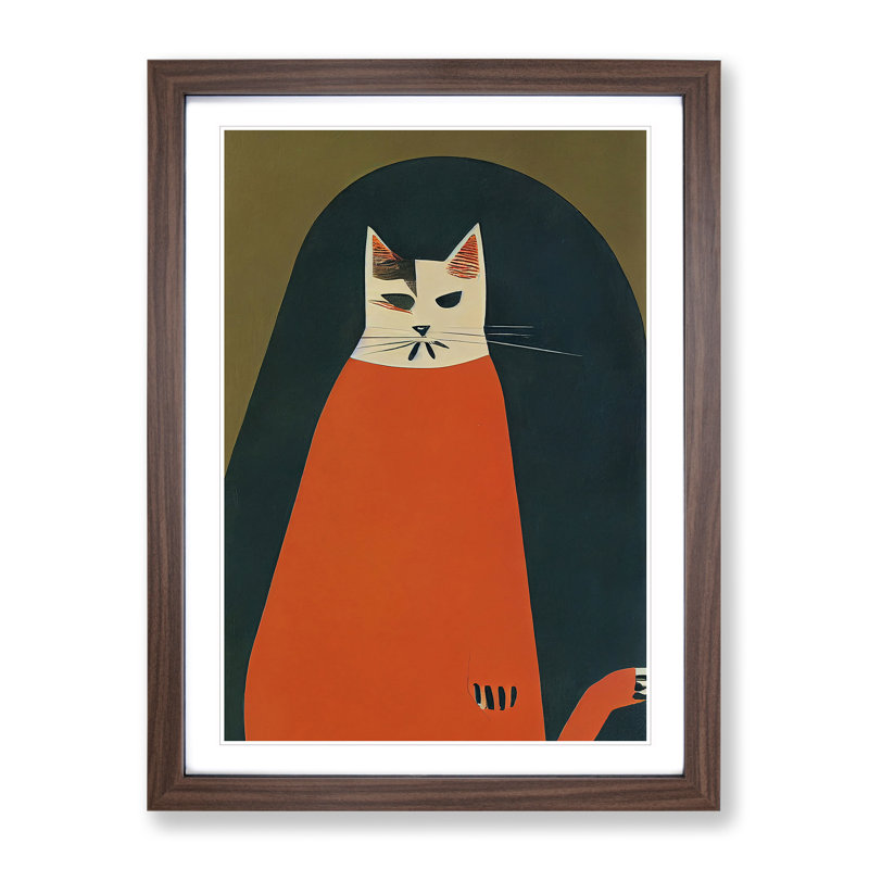 Boho Cat - Single Picture Frame Print, 46cm H x 34cm W x 2cm D, Walnut