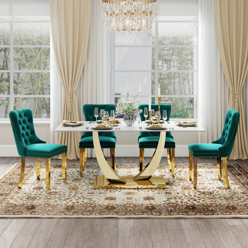 Kekeli 6 - Person Pedestal Dining Set, Green, 30"H x 63"L x 35.4"W