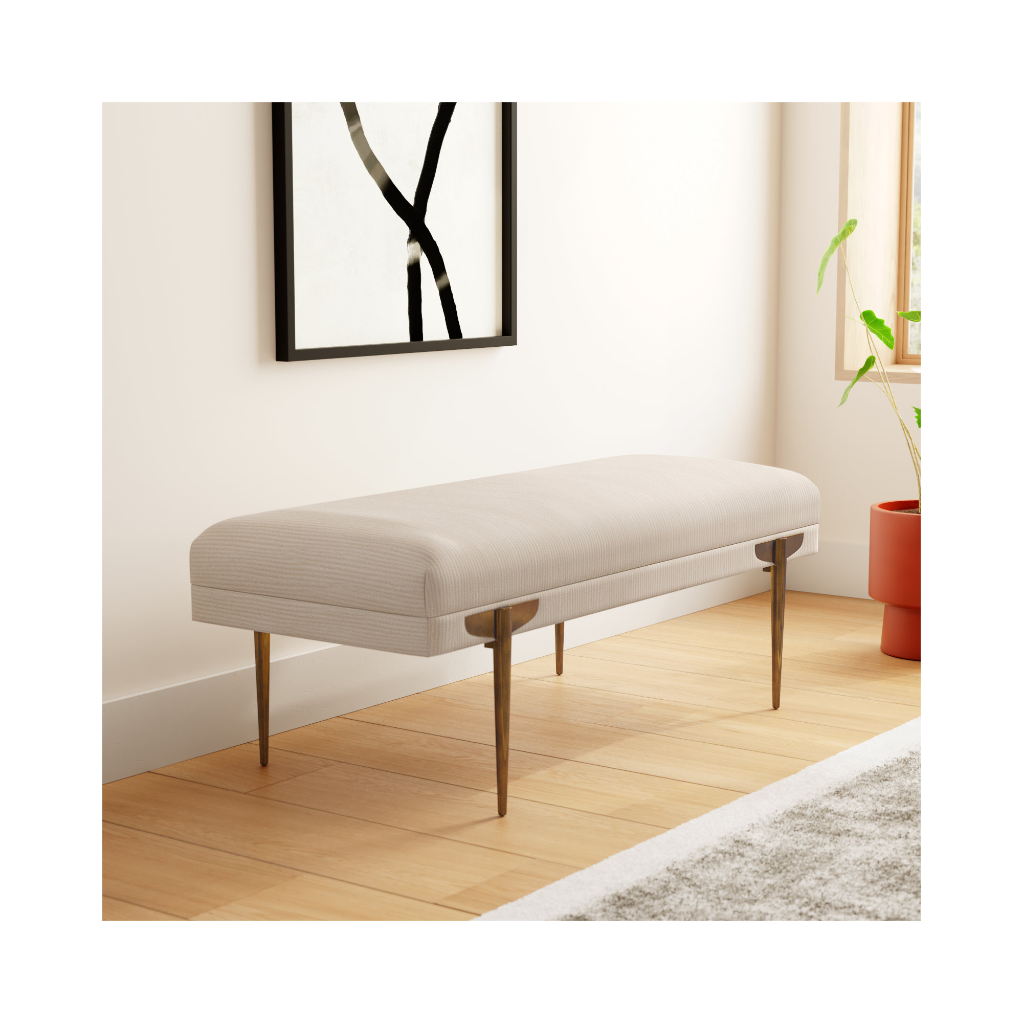 Amplitude 54" Velvet Bench, White