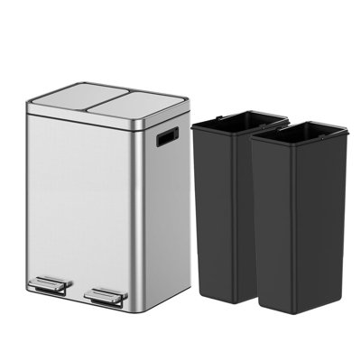 Stainless Steel Step On Multi-Compartments Trash & Recycling Bin - 10.6 Gallons