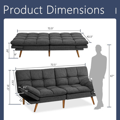 71 canapé-lit futon rembourré, canapé-lit futon, canapé-lit convertible, canapé-lit en mousse à mémoire de forme, causeuse moderne réglable, ensembles de futon, canapé-lit pour salon compact, appartement