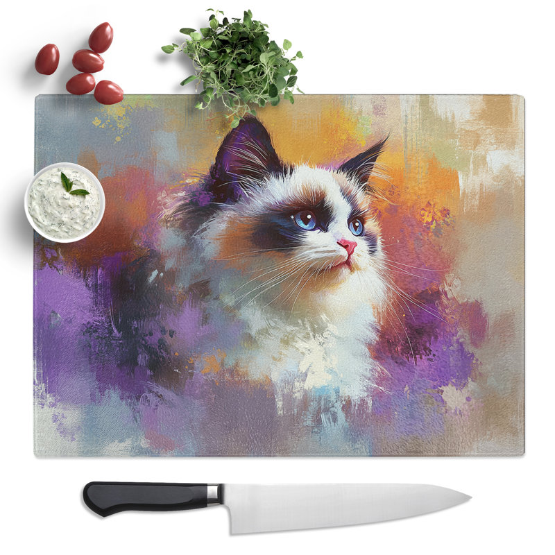 Ragdoll Cat Illustrated  Glass Chopping Board