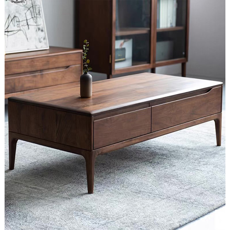 Table basse moderne en bois massif minimaliste avec tiroirs, H 15,35 po x L 47,24 po x l 23,62 po