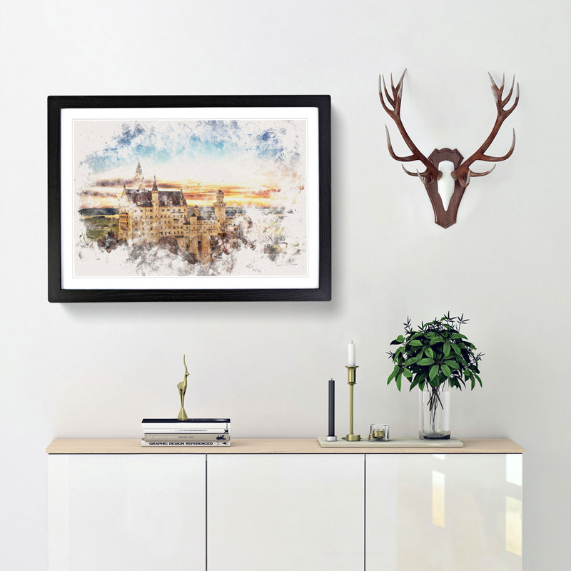 Neuschwanstein Castle - Framed Print, 45cm H x 63cm W x 2cm D, Black Framed
