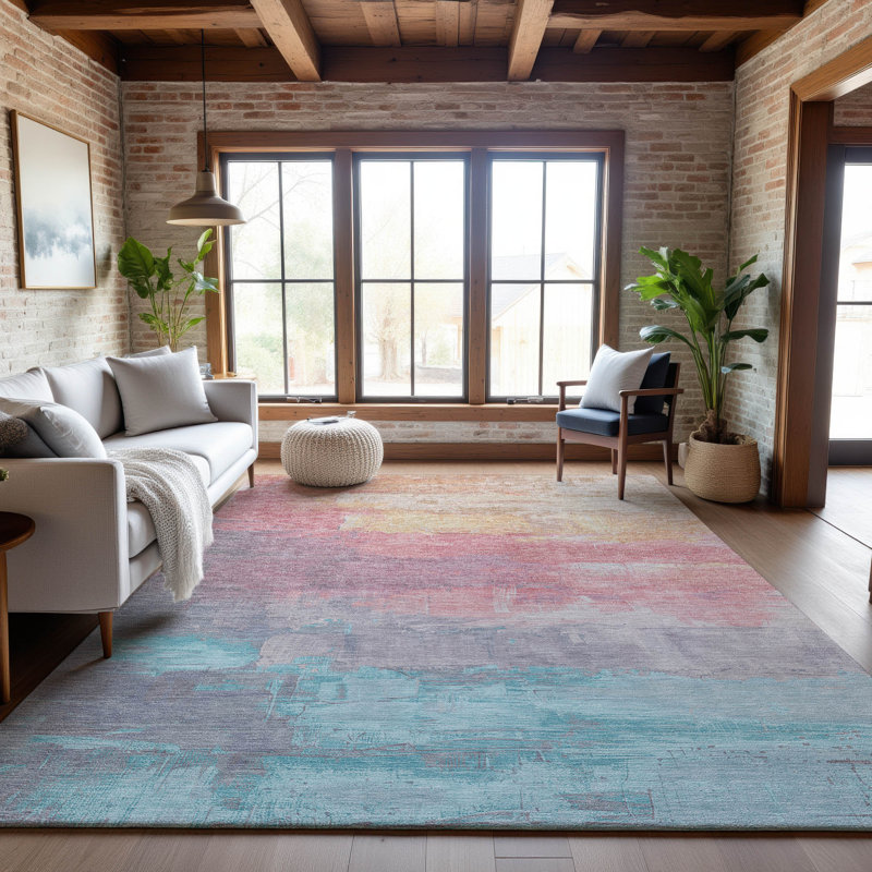 Tapis abstrait Premium Sykora AMF1473 lavable à la machine, Rectangle 5 pi x 7 pi 6 po