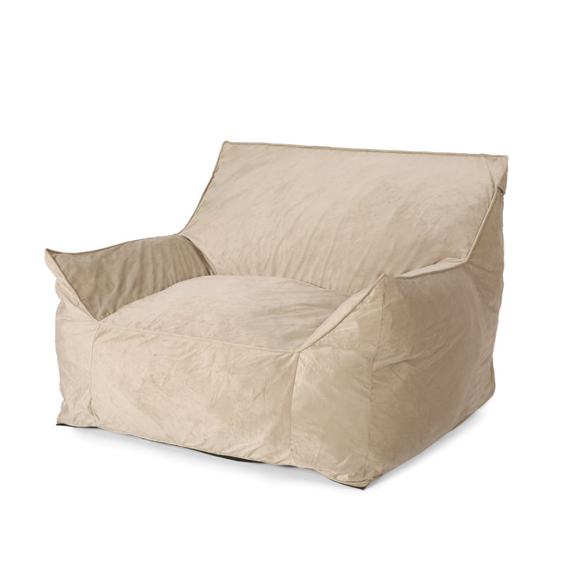 Velveteen Bean Bag Chair With Armrests, 30" H x 42" W x 40" D, Beige Velvet