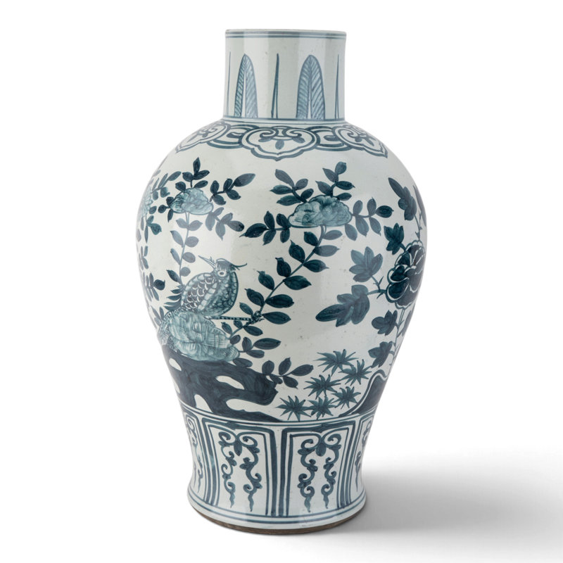 Blue and White Floral and Bird Porcelain Vase