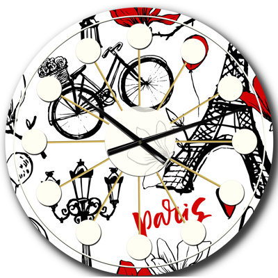 Horloge murale moderne Paris Eiffel Eiffel Hearts I - Mid-Century