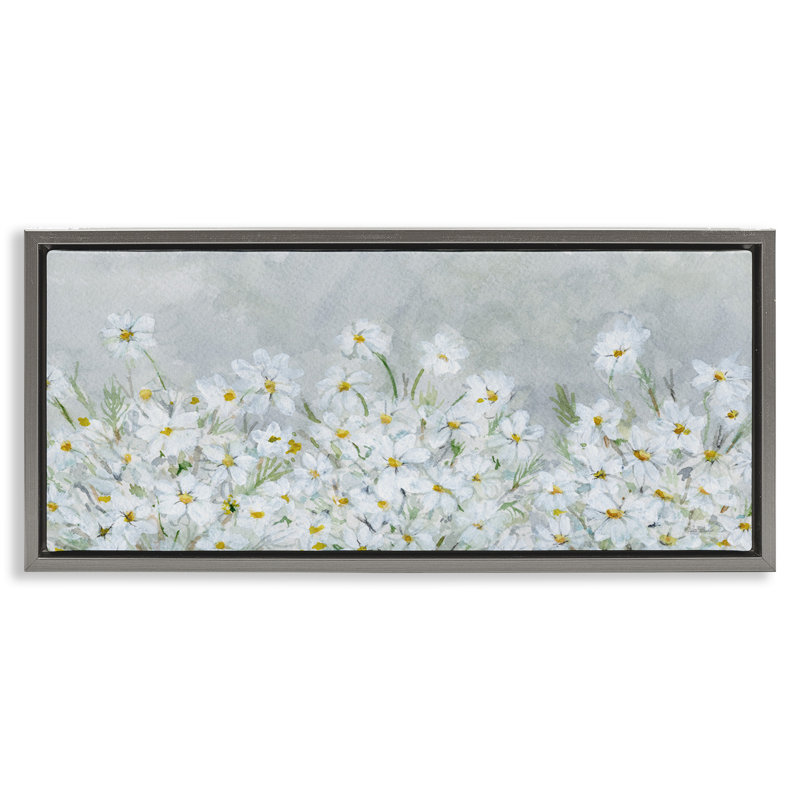 «Subtle Brushed Daisies Brown», art mural encadré flottant par Patti Bishop, Cadre flottant gris lustré, H 14 po x l 31 po