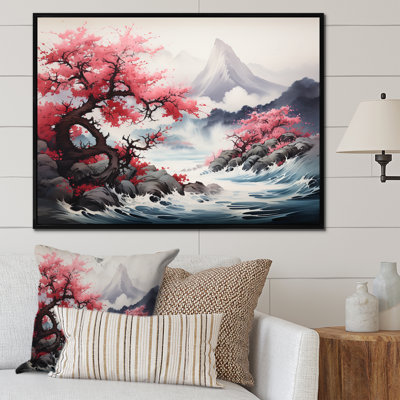 Rose, montagne du Japon, printemps, fleurs de cerisier I - Japon, art mural