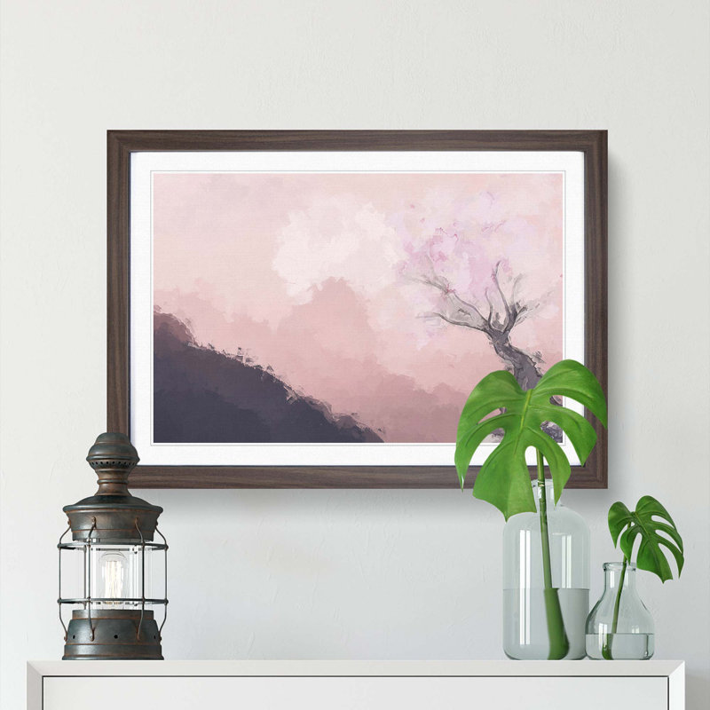 The Pink Cherry Blossom Tree in Abstract - Picture Frame Painting Print, 27cm H x 36cm W x 2cm D, Walnut Framed