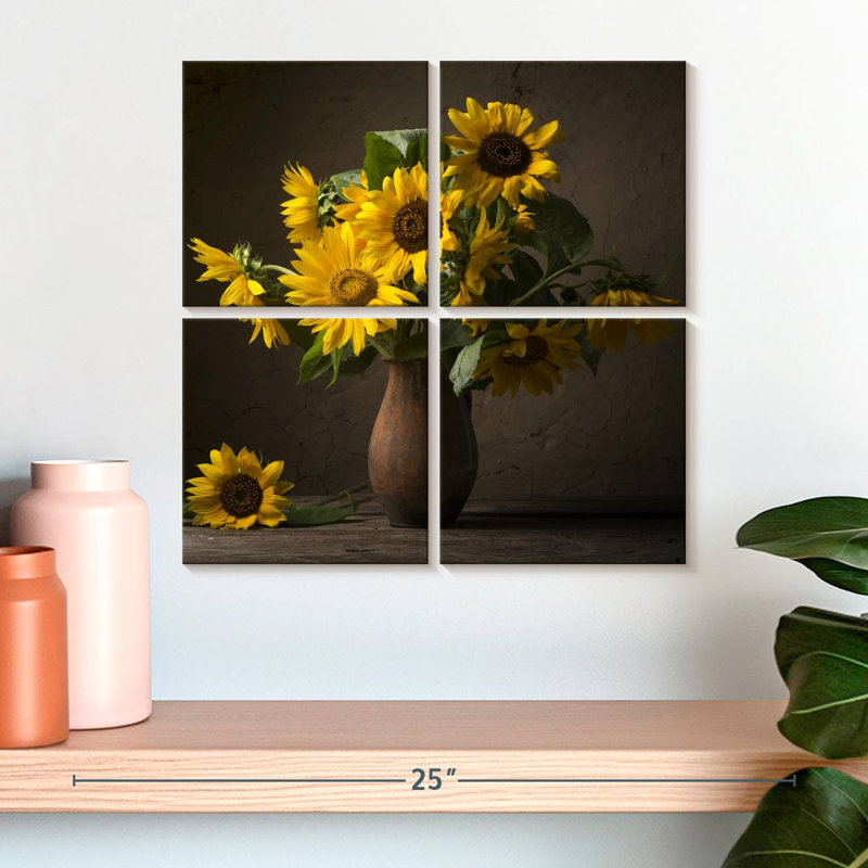 Tournesol Harnek sur vase en argile, H 18 po x l 18 po