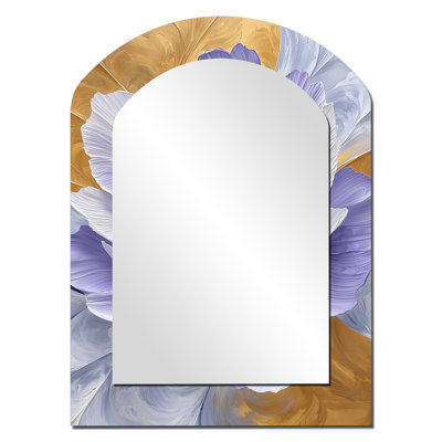 Lavande et équilibre doré des pivoines Blossom II - miroir asymétrique pivoine, miroir mural unique arche mauve, impression sur métal