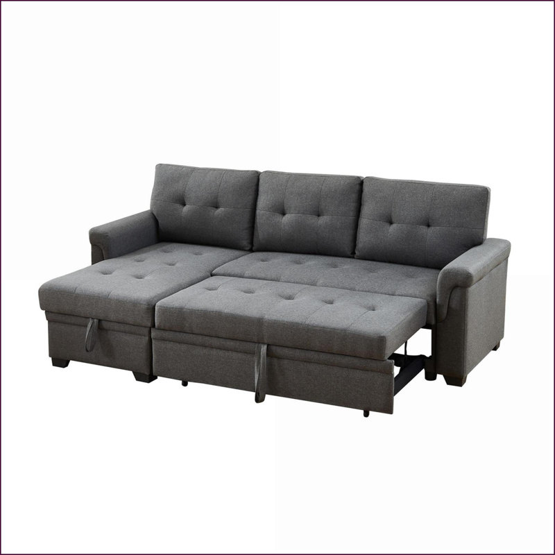 Sectional Sofas: 84'' Dark Gray Linen Reversible Sleeper with Storage Chaise | Dark Gray | Sleeper