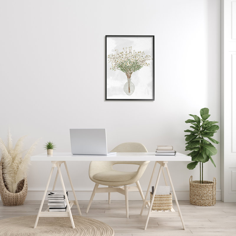 Arrangement de marguerites blanches, H 30 po x l 24 po x P 1,5 po, Giclée encadrée noir minuit