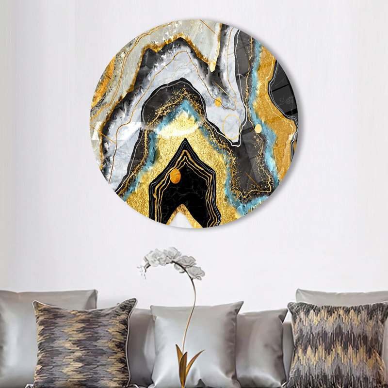 Shimmering Abstract Art Printed On Luxury Marble Tempered Glass Wall Decor, 39.4" H x 39.4" W