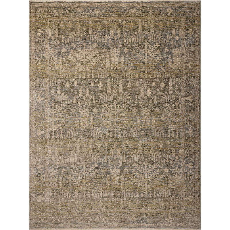 Large Gray and Moss Synthetic Vintage Area Rug