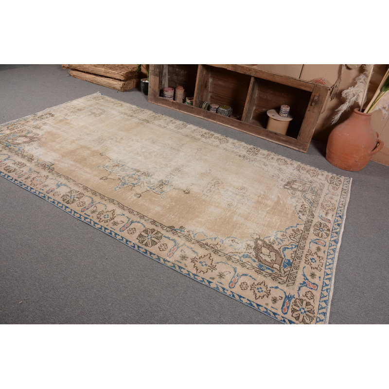 Grand tapis 5,3 x 9,4 pi, tapis turc, tapis de chambre à coucher, tapis aztèque, tapis rétro, tapis beige, tapis de cuisine
