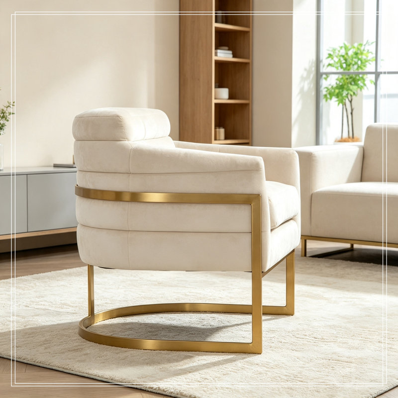 Velours Kelesia avec siège souple et pieds en métal, Beige