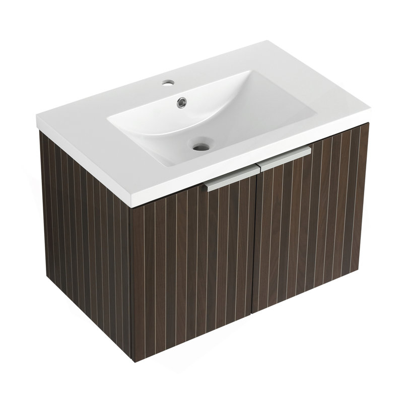 Meuble-lavabo mural moderne avec lavabo en résine élégant et espace de rangement abondant
