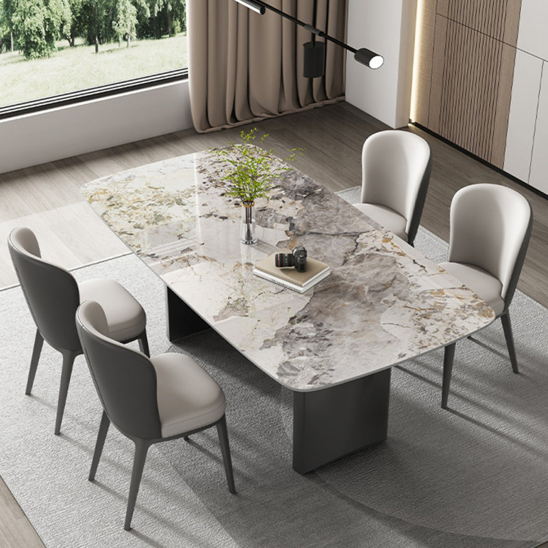 Ensemble de table de salle à manger rectangulaire de style italien, Blanc cassé/gris foncé, H 29,5 po x L 63 po x l 31,5 po