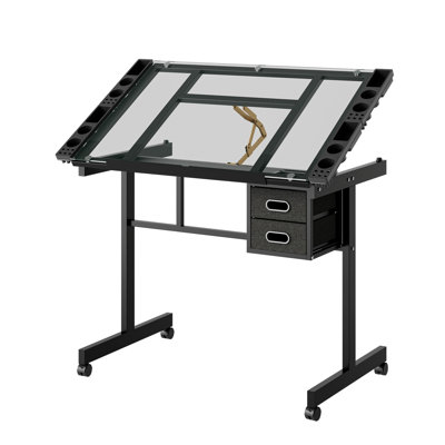 Adjustable Art Drawing Desk Craft Station Drafting   With 2  Fabric  Drawers And 4 Wheels