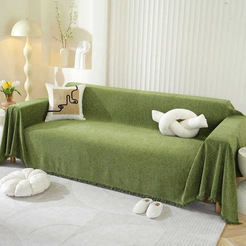 Housse pour canapé en chenille, Chenille verte, L 118 po x P 71 po