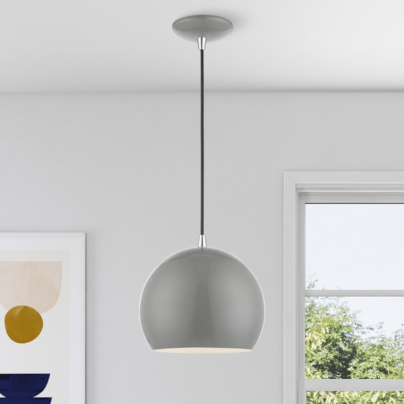 Luminaire suspendu en forme de dôme à 1 lumière Schultz, Gris clair brillant