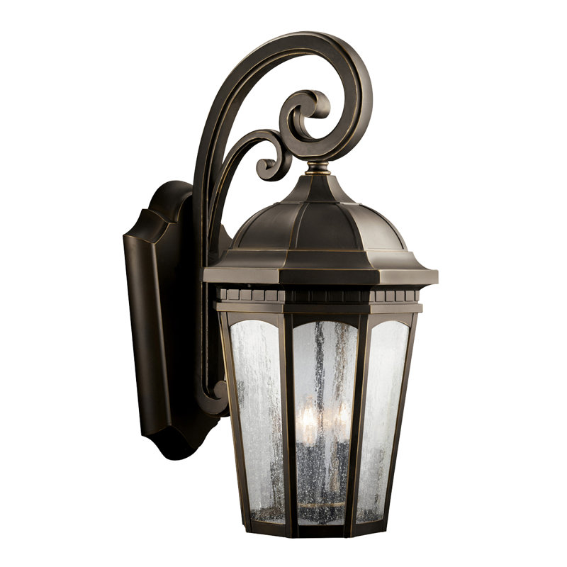 Flinders Rubbed Bronze 3-Light 26.5-inch Outdoor Wall Light with Clear Seeded Glass, Rubbed Bronze
