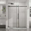 Porte de douche coulissante, porte de douche en verre lisse sans cadre, verre trempé transparent de 1/4 po (6 mm) d'épaisseur avec revêtement facile à nettoyer, quincaillerie en acier inoxydable