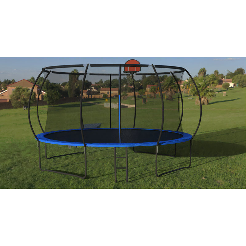Trampoline citrouille de 14 pi, trampoline d'extérieur avec panier de basketball, filet d'enclos et échelle