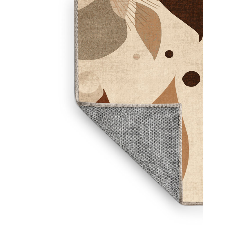 Tapis beige rustique abstrait à motif de feuilles d'automne lavables à la machine - Reliure beige, 7 x 9
