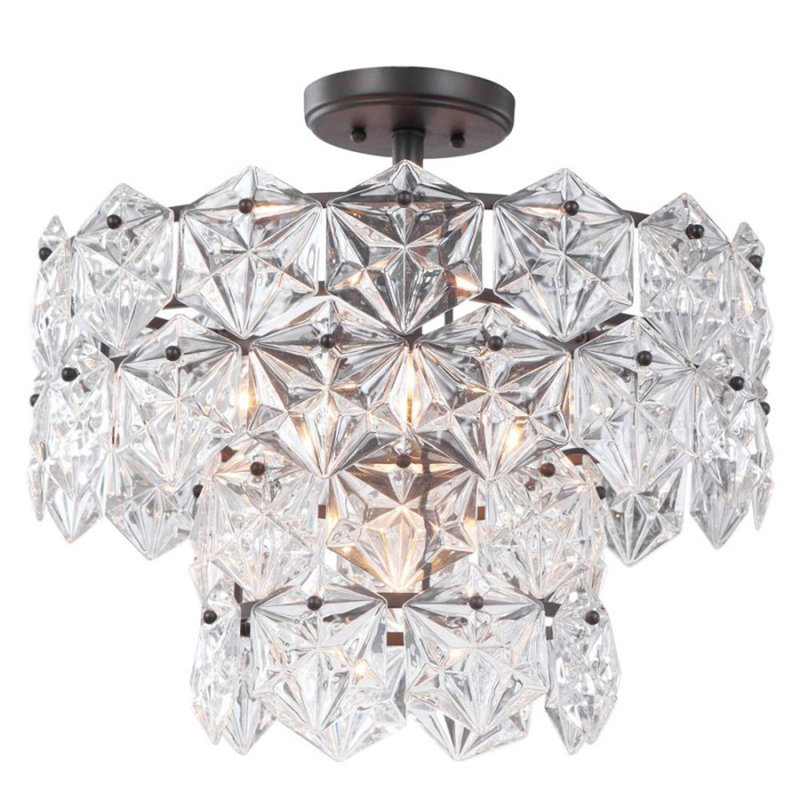 Lustre rond clair, Bronze antique, Givré, 14 po de diamètre x 12 po de hauteur