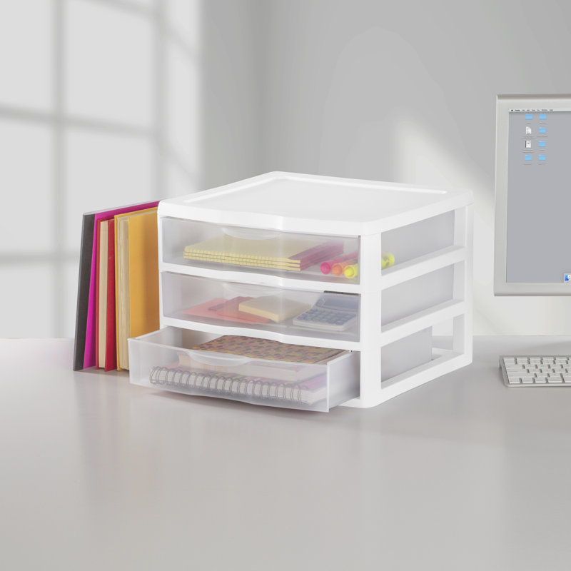 Sterilite Wide 3 Drawer Unit, Tabletop Storage Organizer for Desk, Counter at Home, Office, Bathroom
