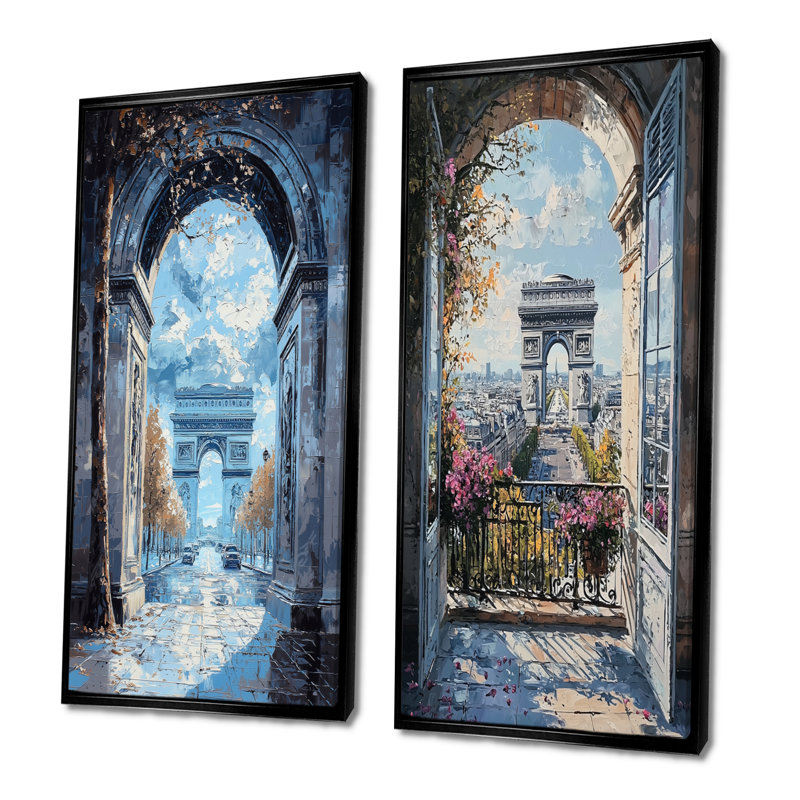 Ensemble de 2 pièces d'art mural Paris Arc de Triomphe I - Paris, H 40 po x l 40 po, Cadre flottant noir