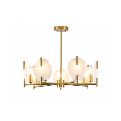 Transitional 7-Light Brass Chandelier With Natural Alabaster Accents