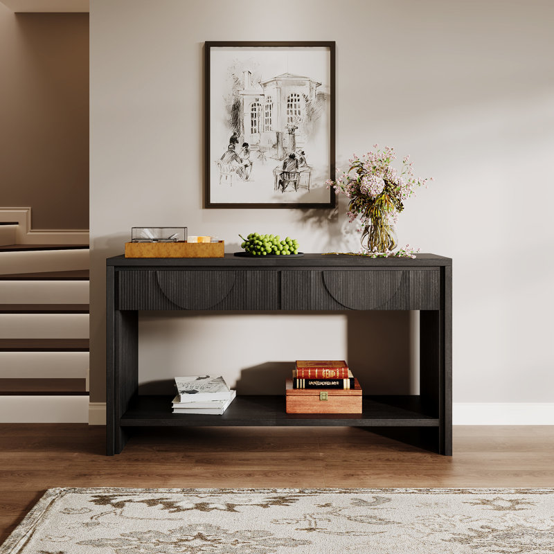 35.4"Wood Console Table With 2 Storage Drawers, And Open Storage Shelf For Entryway, Black