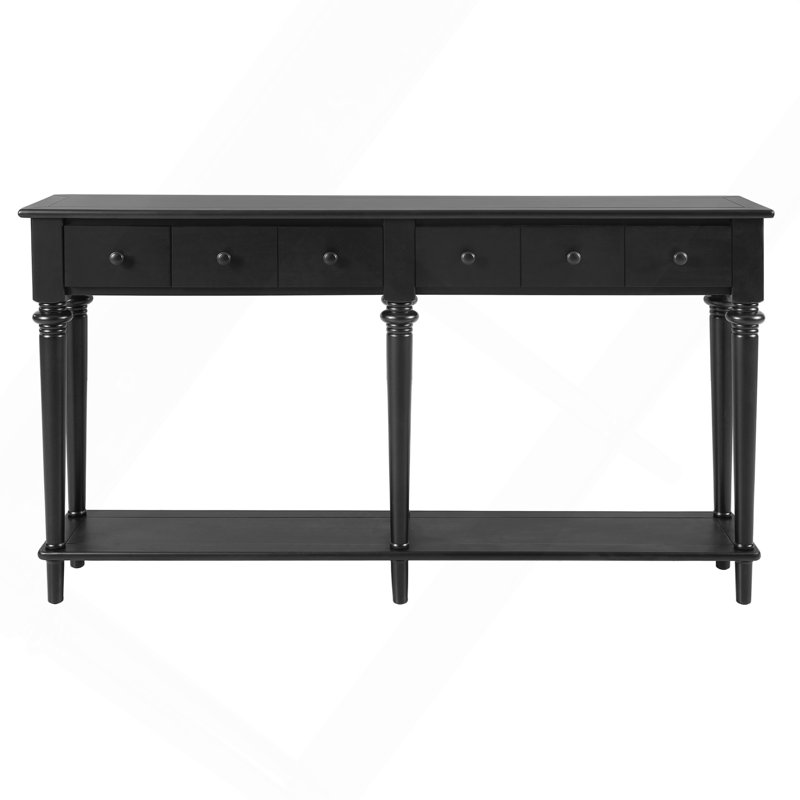 Retro Console Table with 4 Drawers and Open Shelf, perfect for Entryways, Living Rooms, Black
